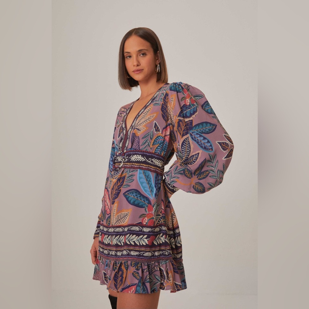 Farm Rio Lavender Wild Night Long Sleeve Mini Dress - Small - New